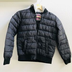 Justice Girls Kids Black Lightweight Puffer Jacket with Hoodie size 12